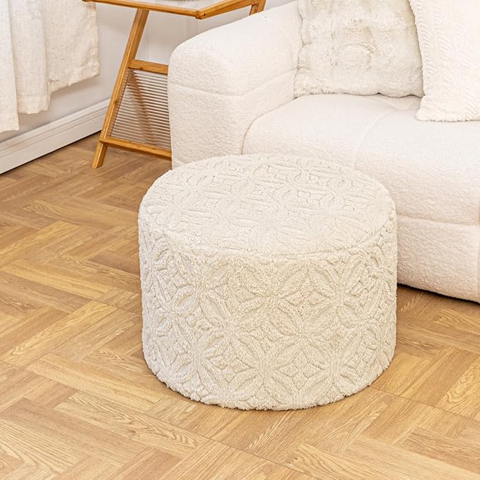 Plush Multi-Functional Ottoman Pouf – Ergonomic Ottoman Foot Rest with Space-Saving Design, Perfect Under Desks, Couches & Sofas (Linen)