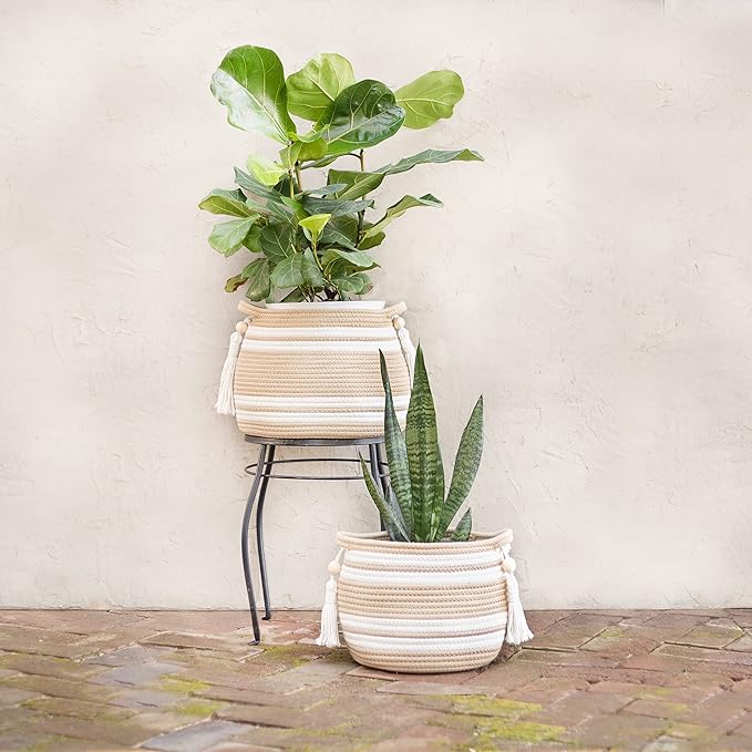 Woven Plant Baskets for Indoor Plants (Set of 2) – Boho Basket Planters for Home Décor