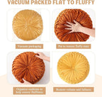 Round Throw Pillows Decorative Pleated Throw Pillows 15'' Diameter Accent Pumpkin Boho Chair Cushion for Couch Sofa Home Decoration(Burnt Orange, Yellow,4 Pcs)