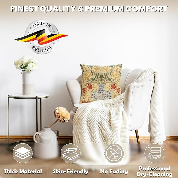 Charlotte Home Furnishings Throw Pillow Covers Decorative Boho Pillow Covers for Couch Living Room Yellow Rose Square Cushion Cases 18x18 in European Cotton Jacquard Woven for Cozy Bedroom Decor