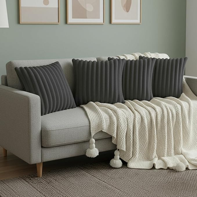 Dark Gray Throw Pillow Covers 18 x 18 Set of 4, Cute Boho Throw Pillow Cover for Couch/Bed, Decorative Pillows Covers for Sofa/Bed, Accent Pillow Covers for Living Room, Rustic/Home/Room Decor