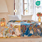 Boho Throw Blanket - 60"x80" 100% Cotton Ultra Soft Lightweight Spring Blanket, 4-Layer Breathable Muslin Blankets for Bed Couch, Reversible Green Floral Butterfly Printed Bohemian Cotton Quilt