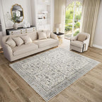Washable Area Rugs 5'x7' Non-Slip Vintage Boho Distressed Fade Resistant Low Pile Carpet for High-Traffic Living Room, Bedroom & Dining Room