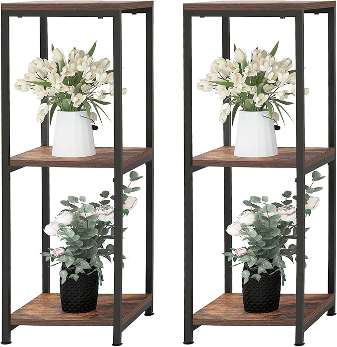 CASIMR Plant Stand for Indoor, Tall Metal Shelf with Square Wooden Board, 3 Tier Display Rack for Multiple Plants, 32 Inch Tiered Flower Pot Holder for Corner Living Room Balcony Garden Patio,