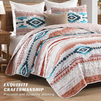 HORIMOTE HOME Southwestern Aztec Quilt Set Queen/Full Size - 3-Piece Tribal Geometric Pattern Bedspread with 2 Pillow Shams, Boho Rustic Bedding Set All Season Quilted Coverlet （Terracotta/Teal）