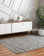 Unique Loom Chindi Jute Collection Area Rug (5' 1" x 8' Rectangle, Navy Blue/ Natural)