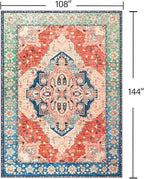 YJ.GWL Area Rugs for Living Room 9x12 Machine Washable Rugs, Non Slip Floral Vintage Rug Indoor Carpet, Stain Resistant Large Rug for Bedroom Dining Room, Red Blue Gradient Color