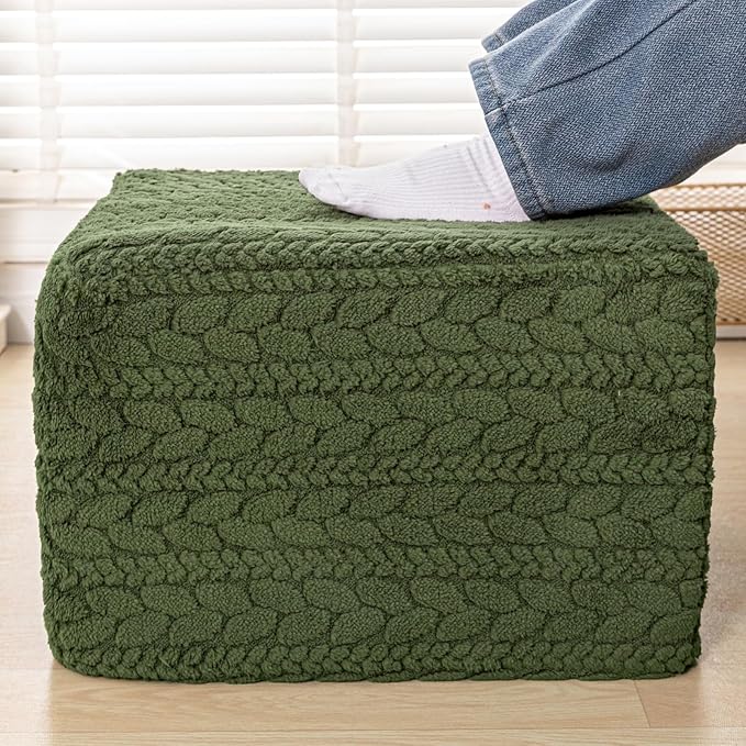 20x20x14 Inches Fluffy Square Pouf Ottoman - Plush Furry Boneless Ottoman Foot Rest Stool with High-Density Foam, Versatile Floor Seating for Living Room (Forest Green)