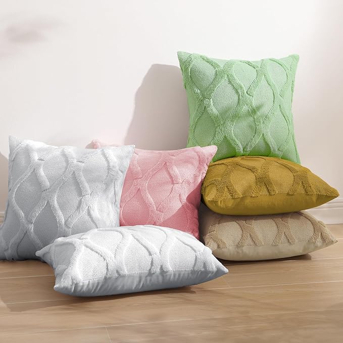 decorUhome Spring Throw Pillow Covers 12x20 Inch Set of 2, Soft Plush Faux Fur Wool Lumbar Khaki Accent Couch Pillow Covers for Modern Farmhouse Bed Sofa Living Room