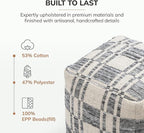 Anji Mountain Pouf Ottoman Foot Rest, Handmade Ottoman Pouf, Comfortable Foot Stool, Decorative Floor Seating for Living Room Decor, Bedroom & Home Décor Accent - Ash Lattice