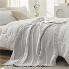 Amélie Home Chevron Chenille Knit Throw Blanket for Couch, Cozy Texture Decorative Soft Blanket for Sofa & Chair, 50"x60", Light Grey