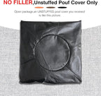 Unstuffed Ottoman Pouf Cover 20 X 15 Inch, Round Pu Leather Foot Stool, Floor Bean Bag(No Filler), Foot Rest with Storage for Living Room/Bedroom/Office, Black