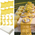 91 x 71 Extra Large Outdoor Boho Picnic Blanket with Yellow Table Runner, 6 Throw Pillow Covers 6 Napkins Woven Cotton Yarn Oversize Beach Blanket Washable Picnic Camp Wedding