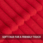 Pack of 2 Faux Fur Christmas Throw Pillow Covers 18x18 Inch, Soft Plush Striped Neutral Couch Pillow Cover, with Velvet Back Modern Home Decor for Sofa Living Room Couch Bed Red