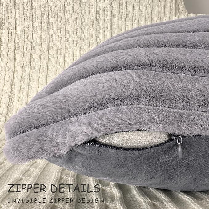 2 Pack Pillow Covers, 20x20 Faux Fur Square Throw Pillow Covers for Living Room Decorations Throw Pillow Case, Throw Pillow Cover Cushion Cover for Home Sofa Bedroom Car, Grey