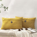 Phantoscope Pack of 2 Farmhouse Throw Pillow Covers Button Vintage Linen Solid Decorative Pillow Cover for Couch Bed and Chair Dark Yellow 12 x 20 inches 30 x 50 cm