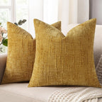 decorUhome Summer Mustard Yellow Chenille Throw Pillow Covers 16x16 Set of 2 Textured Soft Cozy Slubby Couch Pillow Covers Modern Farmhouse Boho Decorative Pillow Cases for Bed Sofa Living Room