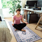 Amearea Vintage Design Runner Rugs for Living Room, 2x6 Machine Washable Floral Collection Traditional Bedroom Rug, Low Pile Cute Kids Room Print Carpet, No Slip Office Kitchen Home Decor, Blue
