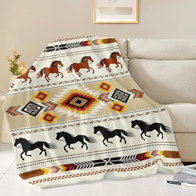 Western Throw Blanket, Cowboy Soft Cozy and Warm Couch Blankets Gift for Western Lover, Decorative Blankets for Sofa Couch Bed, Beige Brown 50×60 inches