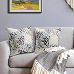 Kawani Navy Blue Dahlia Throw Pillow Covers 16x16 Inch Rustic Geometric Flower Decorative Square Pillow Cases Beige Tan Gray Floral Cushion Covers Farmhouse Home Decor for Sofa Couch Outdoor Set of 2