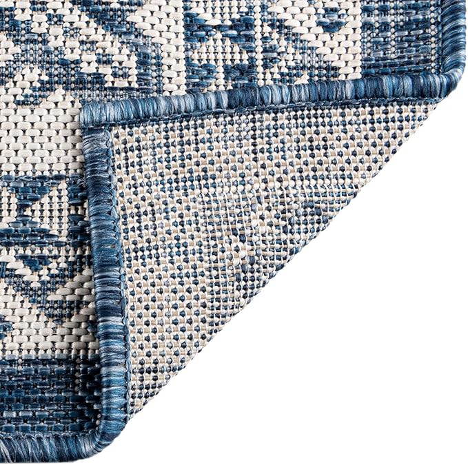 Rugs.com Outdoor Aztec Collection Rug – 5' x 8' Blue Flatweave Rug Perfect for Living Rooms, Large Dining Rooms, Open Floorplans