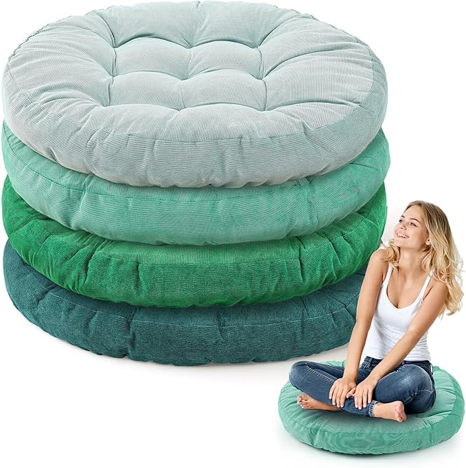 Jerify Floor Pillow Cushions Large Round Square Large Meditation Floor Pillow for Classroom Adult Meditation Picnic Party Seating Learning Daycare School(Round,Gradual Green,4 Pcs)