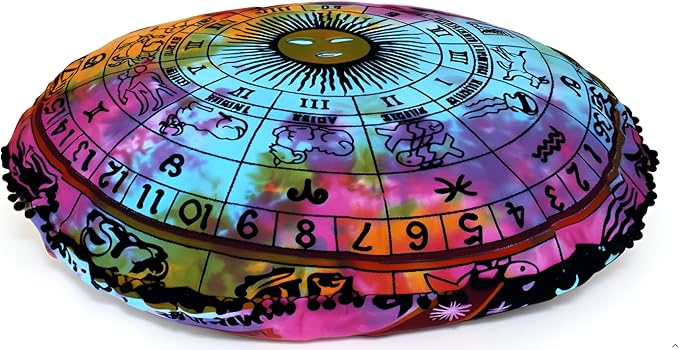 ICC 32 Inch Large Hippie Mandala Floor Pillow Ottoman Pouf Cover - Indian Peacock Daybed Oversized Cotton Cushion Cover Heavy Duty Zipper Seating Ottoman Cover - Dog Pets Bed Cover Zodiac