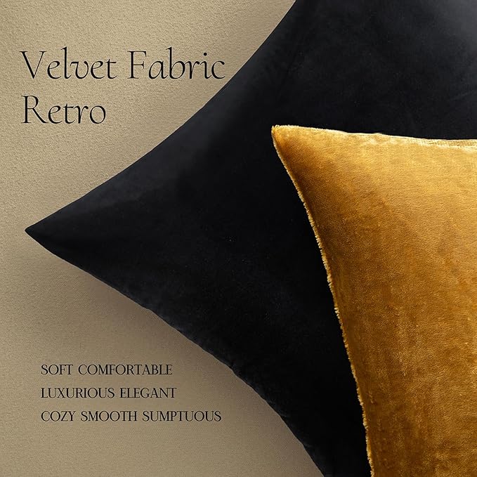 MIULEE Dark Gold Velvet Throw Pillow Covers 12x12 Inch Soft Solid Decorative Square Cushion Cases Modern Home Decor for Couch Sofa Bedroom