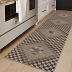 LIVEBOX Easy Jute 2x8 Runner Rug, Non Slip Washable Rug Runners for Hallways, Brown Checkered Long Runner Rugs for Kitchen, Farmhouse Machine Washable Runner Rugs for Laundry Room Bedroom