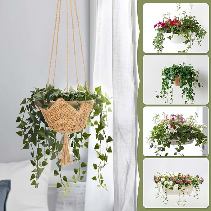 Macrame Plant Hangers Indoor - 2 Packs Hanging Planters for Indoor Plants Boho Plant Hangers Hanging Plant Holder for Boho Home Decor Made of Jute with 2 Hooks