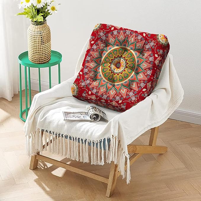 Mandala Meditation Cushion, Boho Meditation Mat, Meditation Pillows for Sitting on Floor, Cushions for Sitting in Home and Outdoor, Square Floor Pillow Cushion Seating for Yoga Accessories 22'' X 22''