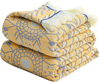 100% Cotton Soft Boho Throw Blanket for Bed 60x80,Muslin Breathable Lightweight Gauze Spring Blankets for Couch Sofa All Seasons,Bohemian Decor Floral Quilt Rustic Throw Blanket,Yellow