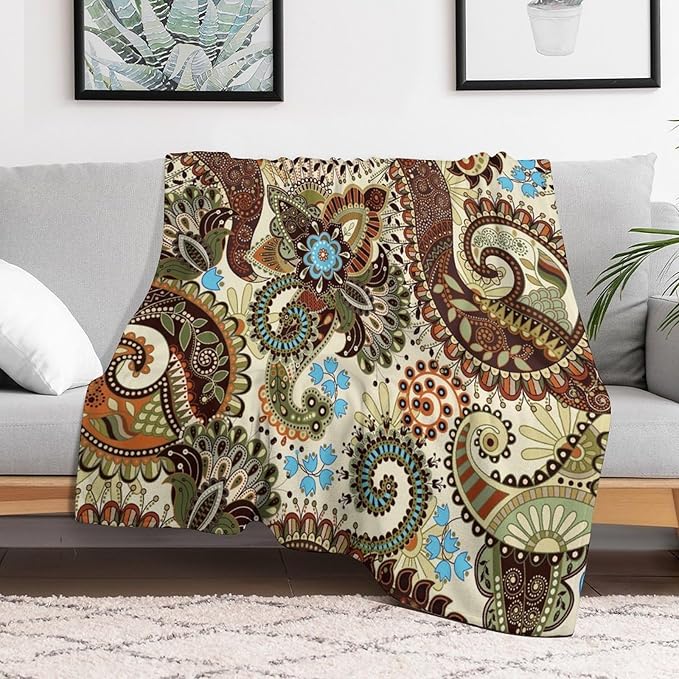 Vintage Bohemian Throw Blanket Indian Mandala Colorful Pattern Blanket for Sofa Bed Couch Chair Or Dorm 40"x50"