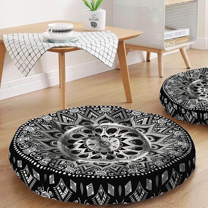 Mandala Meditation Cushion, Boho Meditation Mat, Meditation Pillows for Sitting on Floor, Cushions for Sitting in Home and Outdoor, Round Floor Pillows Cushion Seating for Yoga Accessories 22'' X 22''
