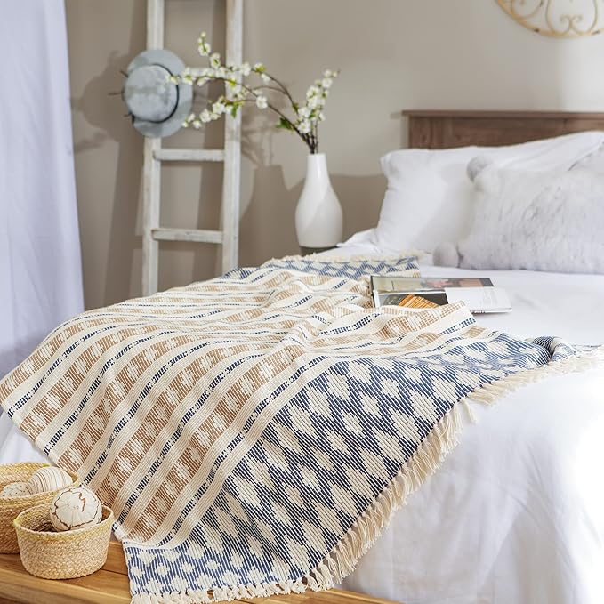DII California Casual, Colby Southwest Woven Throw, French Blue & Stone, 50x60