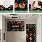Kitchen Rug Mats for Floor Cushioned Anti Fatigue Black Kitchen Rugs Sets of 2 Moon Garden Floral Non Slip Waterproof Comfort Memory Foam Standing Floor Mat for Office Laundry Sink Desk