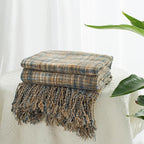 Chenille Throw Blanket for Couch with Tassels,60"X80" Soft Lightweight Knitted Boho Decorative Blankets for Bed and Sofa,Blue and Yellow