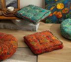 Cotton Linen Morocco Floor Cushions, Meditation Pillow, Futon Tatami Mats, Thickened Square Cushions for Outdoor Fireplace Yoga Living Room Reading Nook (BlueA,17''x17'')