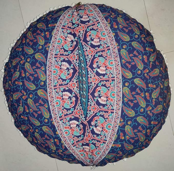 INDIAN CRAFT CASTLE ICC Large Hippie Mandala Floor Pillow Cover - Cushion Cover - Pouf Cover Round Bohemian Yoga Decor Floor Cushion Case- 32" Brown