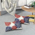 4th of July Blue Red White Pillow Covers 12X20 Inch Set of 2, Modern Geometry Dahlia Floral Print Holiday Decorative Throw Pillow Covers Outdoor Farmhouse Cushion Case for Couch Sofa Bed Decor