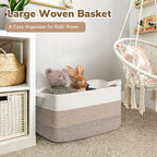 Goodpick Large Woven Storage Basket, 21.6" x 14.9" x 11.8" Rectangle Rope Baskets for Toy Storage, Blanket Basket for Living Room, Bedroom, Light Brown