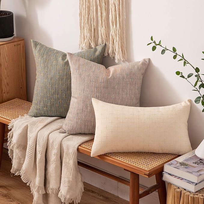 MIULEE Pack of 2 Decorative Burlap Linen Spring Throw Pillow Covers Modern Farmhouse Pillowcase Rustic Woven Textured Cushion Cover for Sofa Couch Bed 20x20 Inch Tan