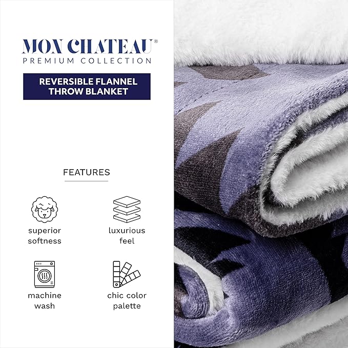 Mon Chateau 60" x 70" Serenity Flannel Throw Blanket, Aztec Print Soft Blanket for Queen-Size Bed, Couch, or Sofa, Cozy Home Decor and Stylish Living Room Comfort, Sunstone Pattern