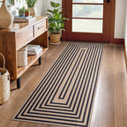Tangsoo Easy Jute Rug 2x6 Washable Runner Rug for Hallways,Non-Slip Black Geometric Thin Outdoor Rug,Modern Farmhouse Carpet for Porch Laundry Bedroom Living Room Entryway