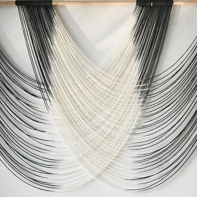 Jakalin Large Macrame Wall Hanging Black Dip Dyed Fiber Wall Art Macrame Wall Decor Boho Home Decor Bedroom Living Room,59" W x 35" L