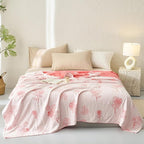 Scientific Sleep Rose Pink White Flower 100% Cotton Muslin Blanket Throw Cover for Bed Couch Sofa Cozy Soft Reversible Bedding Blanket Bedspread Coverlet Twin 60 in x 80 in
