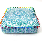 CRAFT KALA Green Ombre Large Hippie Mandala Meditation Floor Ottoman Pillow Cushion Pouf Cover Square Poufs Bohemian Circle Floor Cushion Case Outdoor Fireplace Yoga Living Room Decor Cover 24" Square