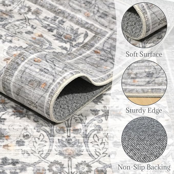 Washable Rugs for Living Room: 10x14 Area Rugs for Bedroom Ultral Soft Non-Slip Stain Resistant Vintage Boho Large Carpet for High-Traffic Dining Room - Farmhouse Decor