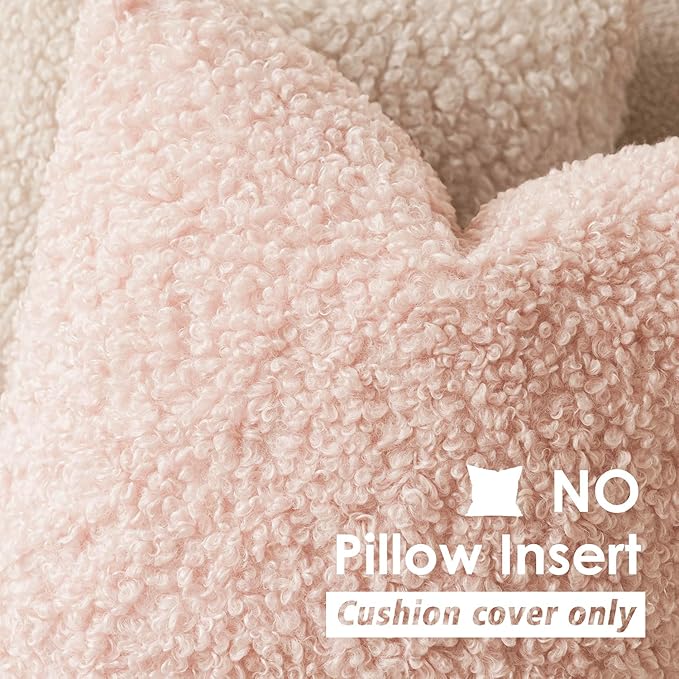 Foindtower 2 Pieces 24x24 Inch Light Pink, Faux Fur Throw Pillow Cover Accent Sherpa Furry Pillow Covers Fuzzy Soft Pillowcases Cozy Sheepskin Decorative Fleece Cushion Case for Bed Couch Living Room
