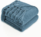 Simple&Opulence Soft Chenille Throw Blanket 50'' x 60'' - Cozy Fluffy Blanket with Fringe Tassel, Farmhouse Boho Blankets for Couch Bed Office Chair Gift Home Decor All Season Use, Blue